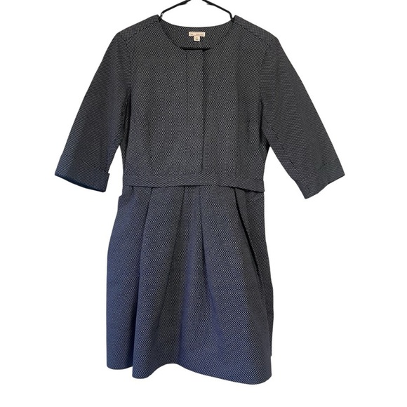 GAP Linen Blend A-Line Dress Polka Dot Pockets Sz 8 Academia Navy Retro Modest - Picture 6 of 11